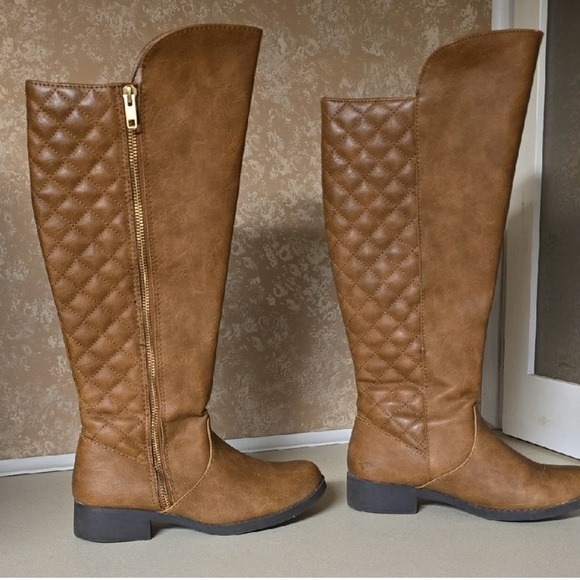 Brown Quilted Knee-High Boots - Picture 1 of 4
